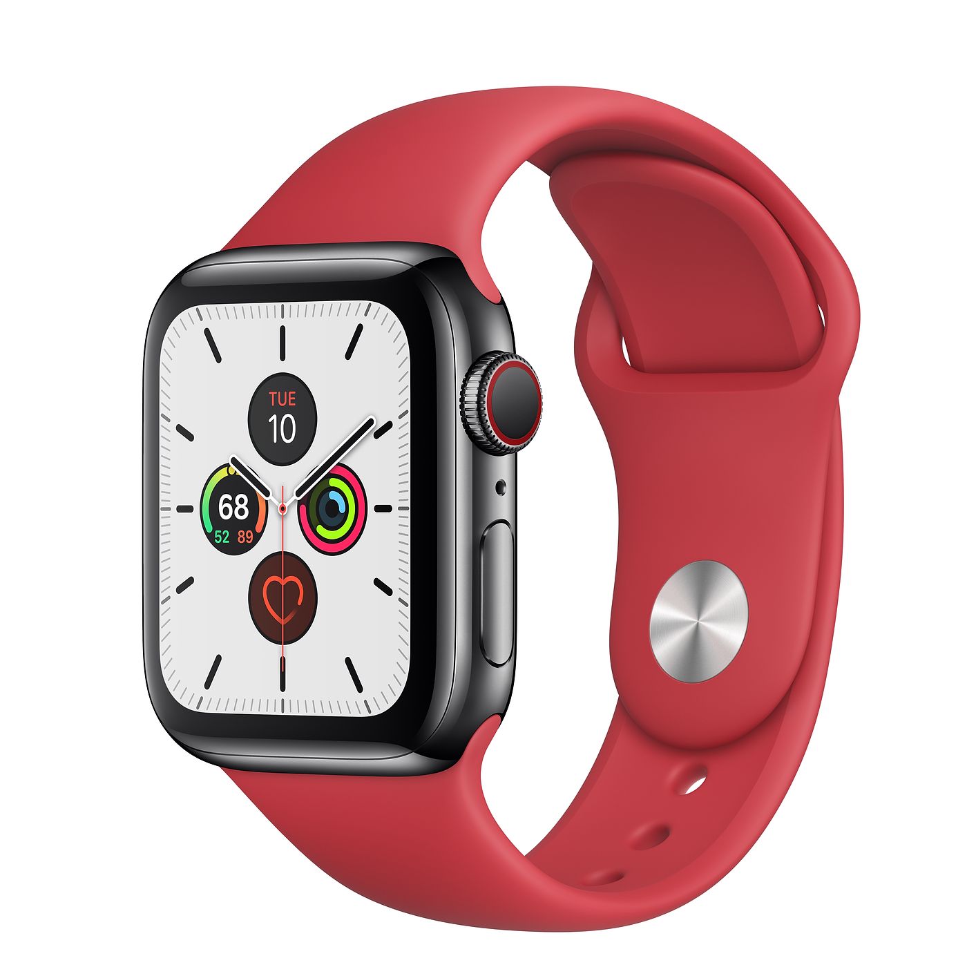 Apple Watch Series 5 GPS + Cellular 40mm Space Black Stainless Steel with  Red Sport Band A2094 40mm in Stainless Steel - US
