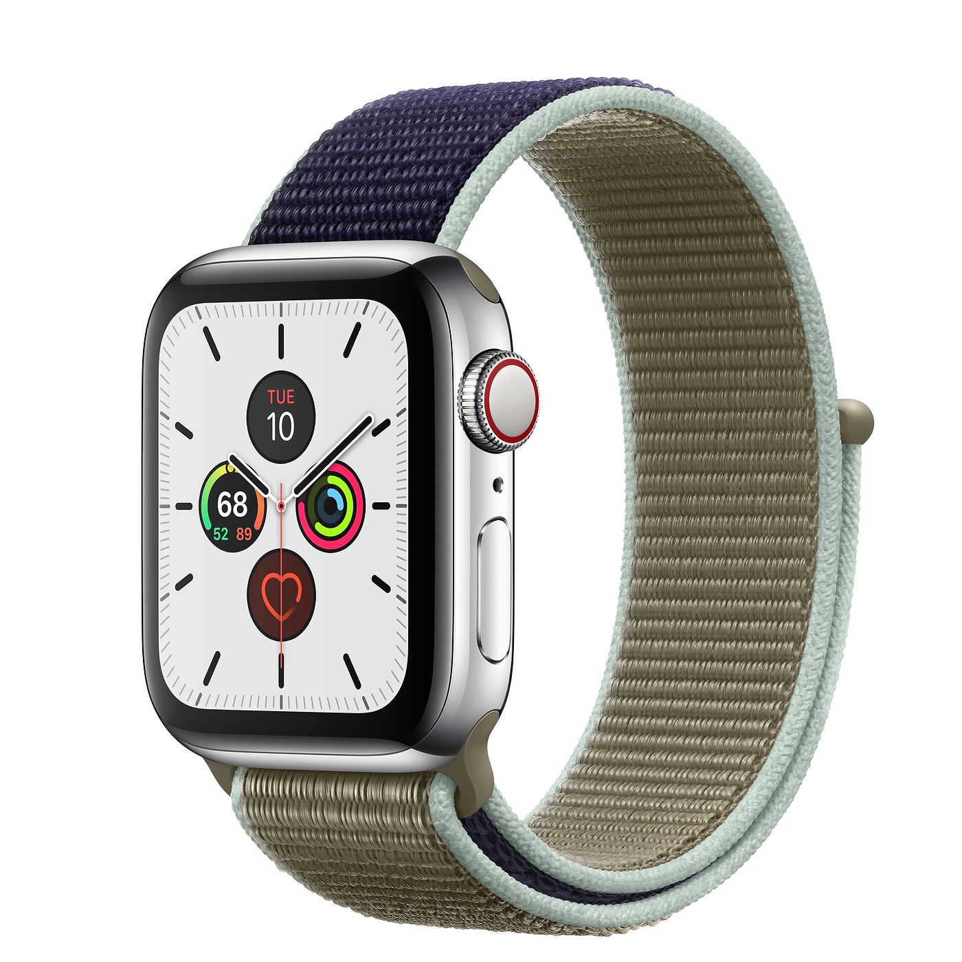 Apple Watch Series 5 GPS + Cellular 40mm Stainless Steel with Khaki Sport  Loop A2094 40mm in Stainless Steel - US