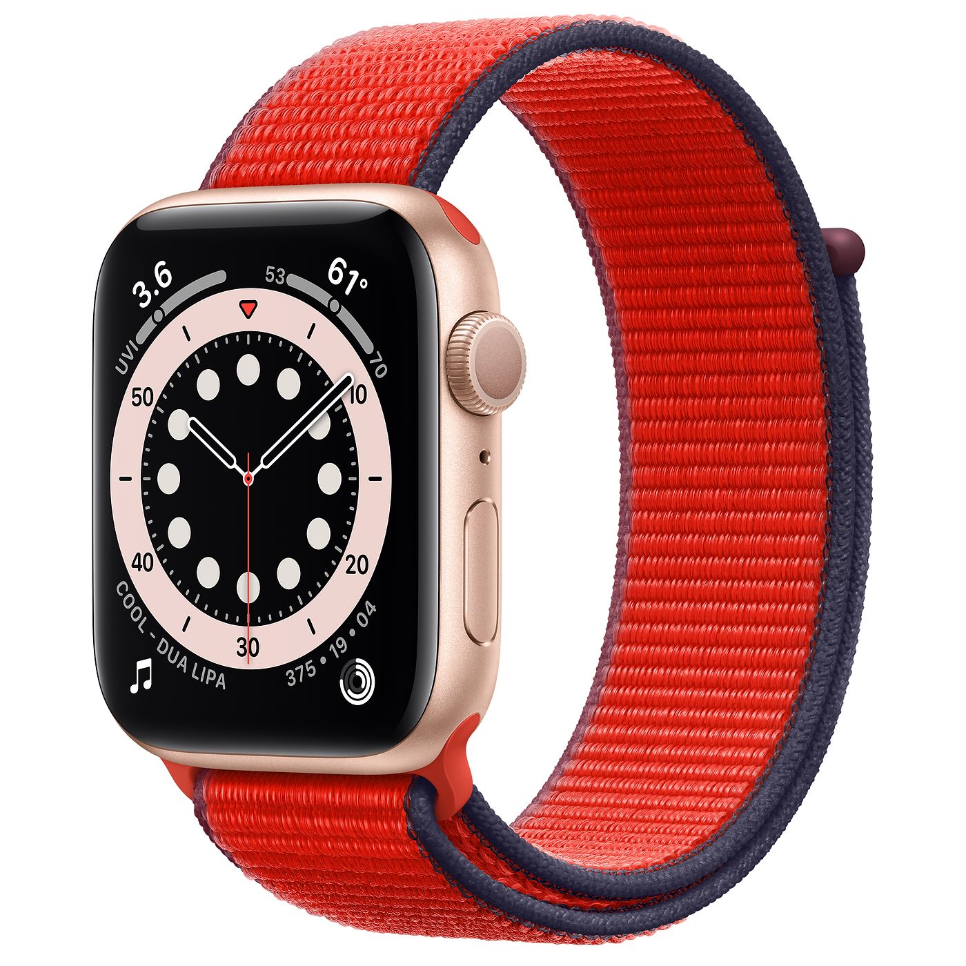 Apple Watch Series 6 GPS 44mm Gold Aluminum with Red Sport Loop ...