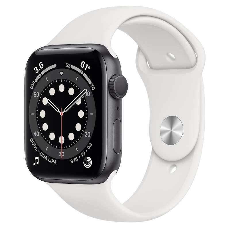 Apple Watch Series 6 GPS 44mm Space Gray Aluminum with White Sport