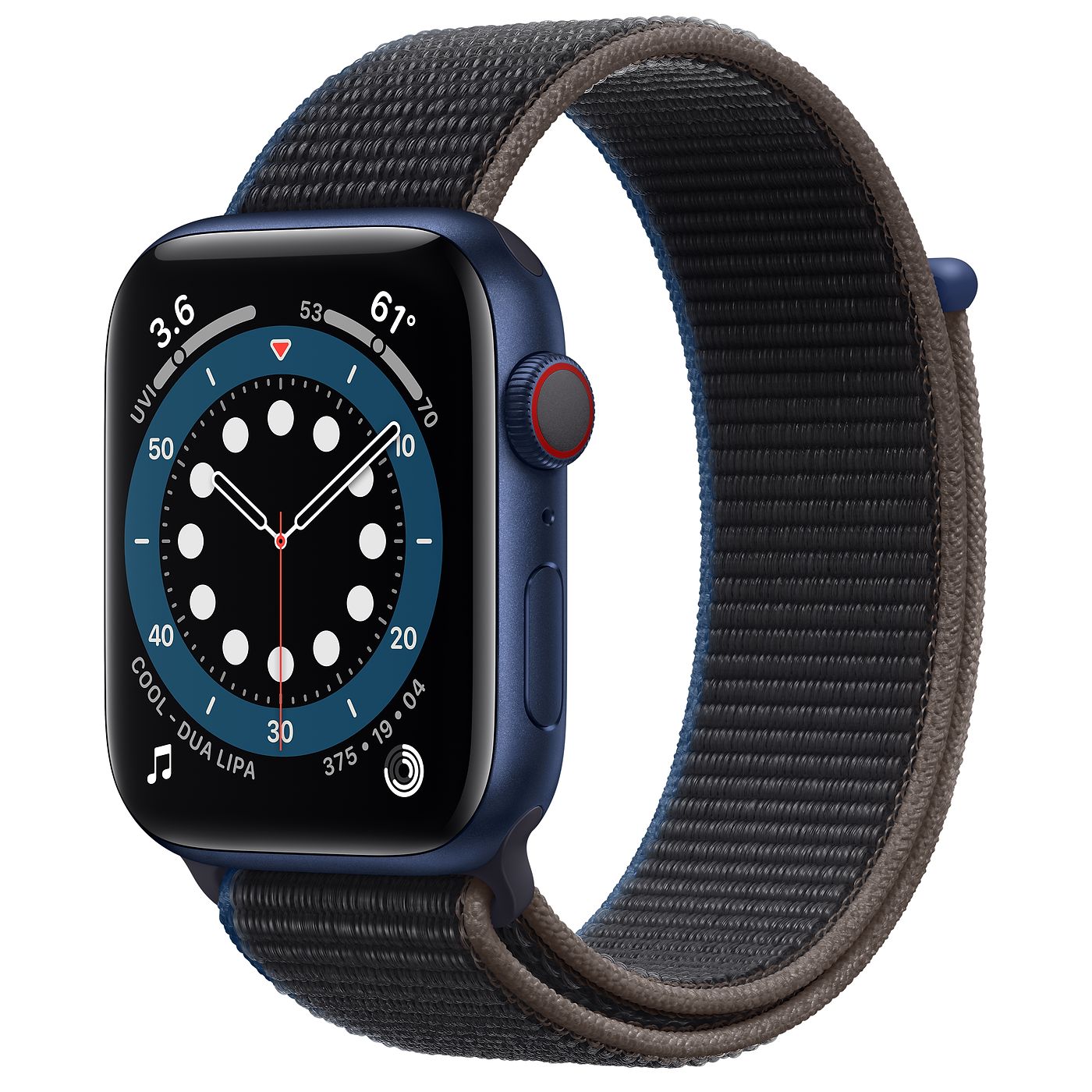 Apple Watch Series 6 GPS + Cellular 44mm Blue Aluminum with Charcoal Sport  Loop A2294 44mm in Aluminum - US