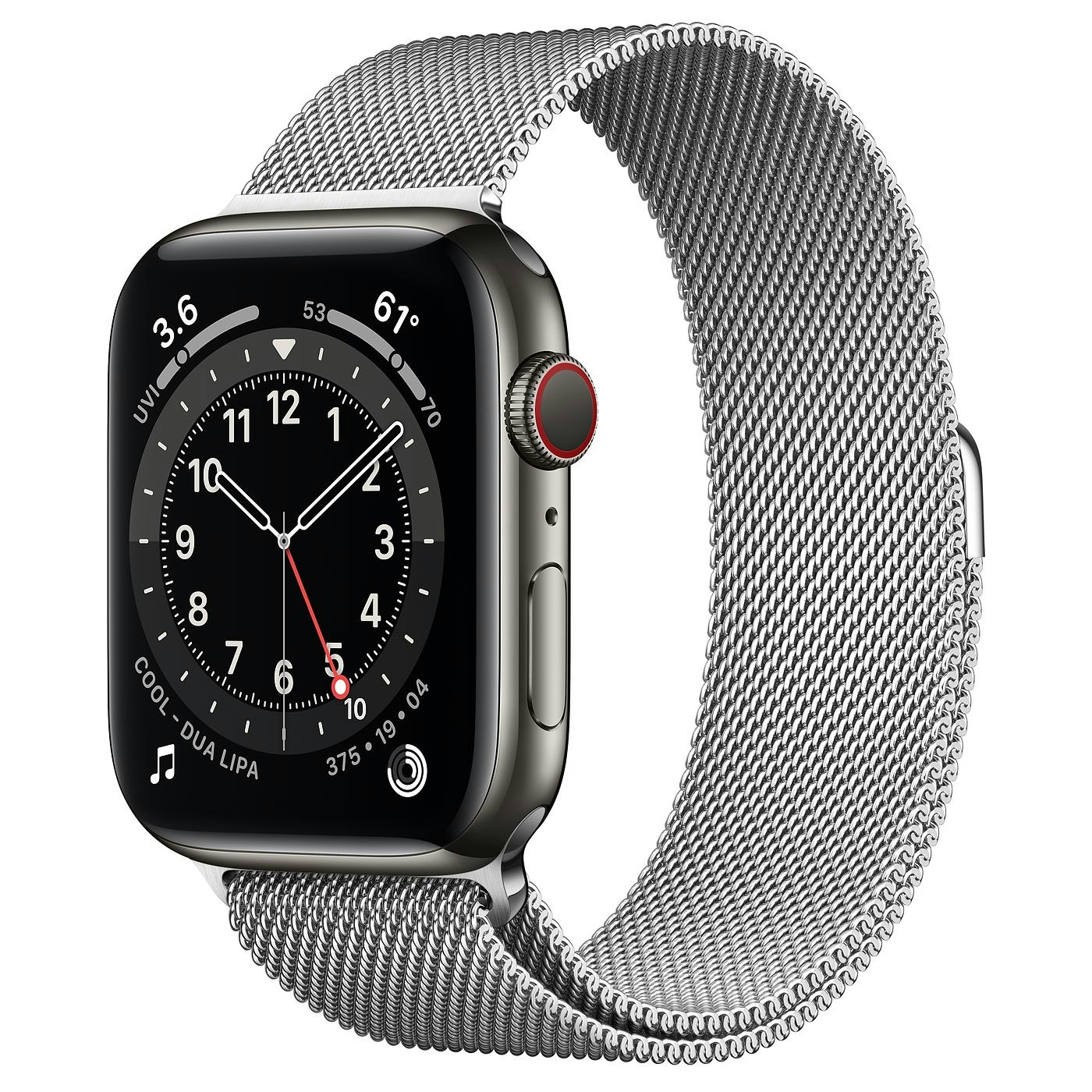 Apple Watch Series 6 GPS + Cellular 44mm Graphite Stainless Steel with  Silver Milanese Loop A2294 - 44mm in Stainless Steel