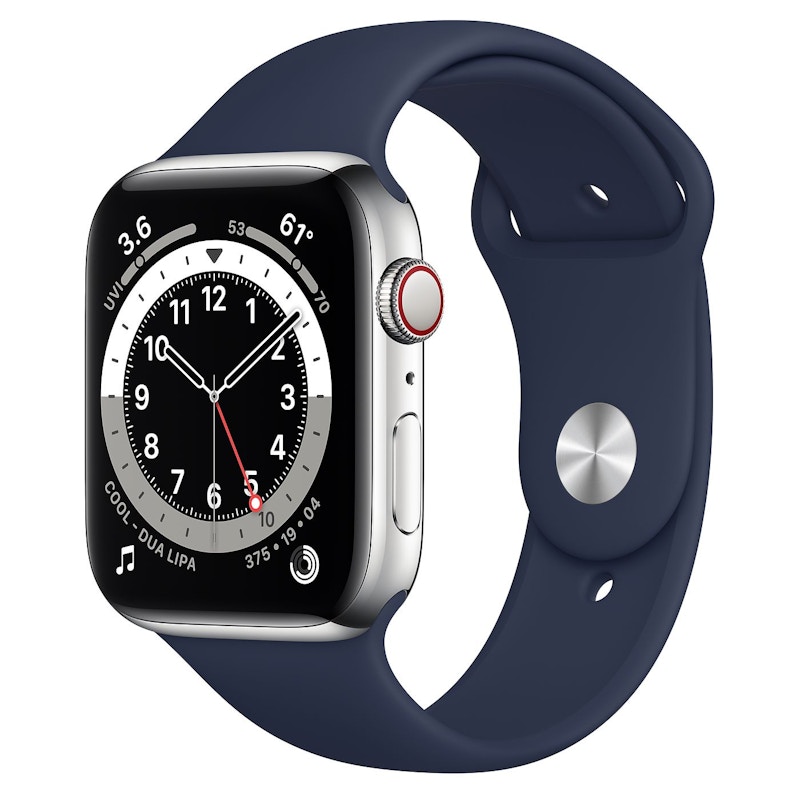 Apple Watch Series 6 GPS + Cellular 44mm Silver Stainless Steel with Deep  Navy Sport Band A2294 44mm in Stainless Steel - US