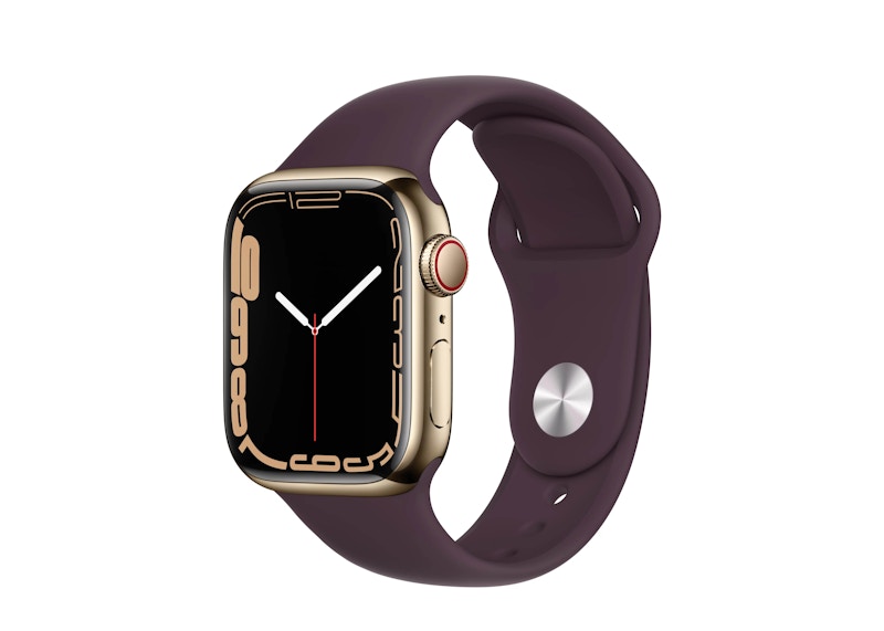 Apple Watch Series 7 GPS + Cellular 41mm Gold Stainless Steel with Dark  Cherry Sport Band MKHG3LL/A - US