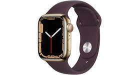 Apple Watch Series 7 GPS + Cellular 41mm Gold Stainless Steel with Dark Cherry Sport Band MKHG3LL/A