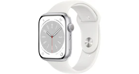 Apple Watch Series 8 GPS 45mm Silver Aluminum with White Sport Band A2771