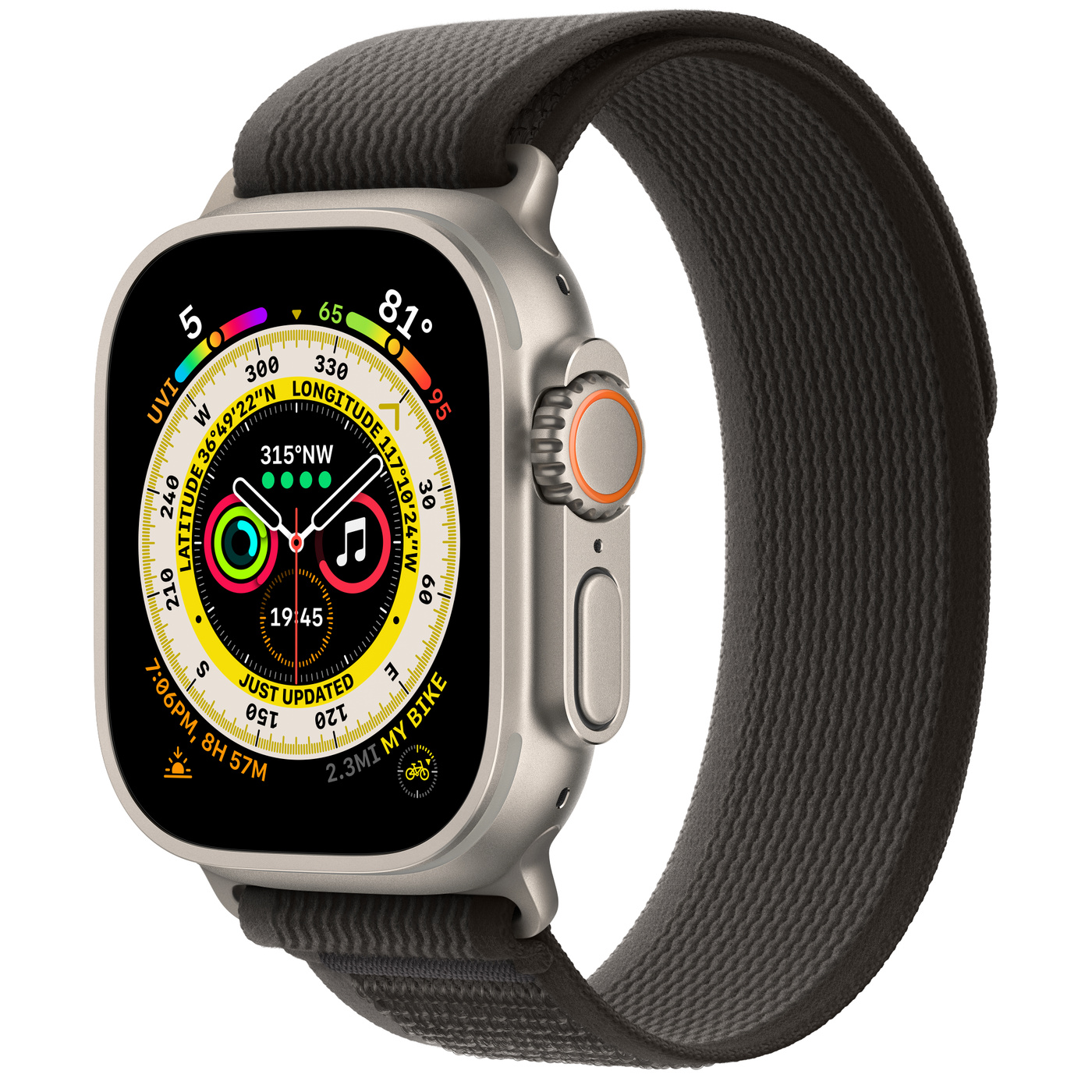 Apple Watch Ultra GPS + Cellular 49mm Titanium with Black/Gray Trail Loop  A2622