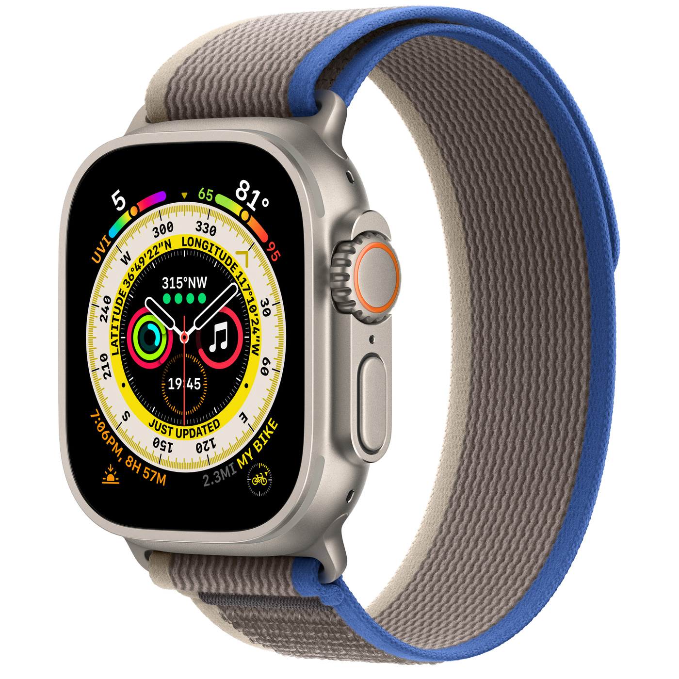 Apple Watch Ultra GPS + Cellular 49mm Titanium with Blue/Gray Trail Loop  A2622