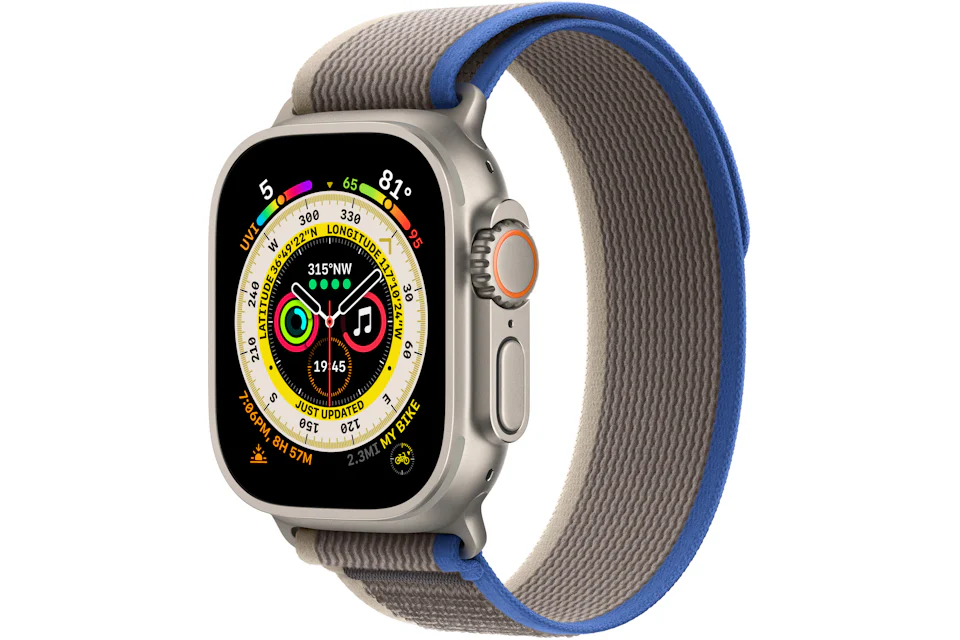 Apple Watch Ultra GPS + Cellular 49mm Titanium with Blue/Gray Trail Loop A2622
