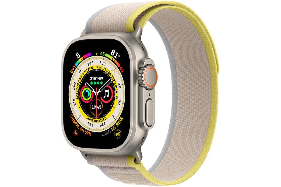 Apple Watch Ultra GPS + Cellular 49mm Titanium with Yellow/Beige Trail Loop A2622