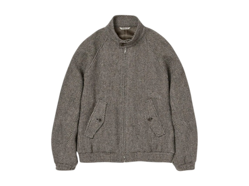 Auralee Lama Shetland Wool Tweed Zip Jacket Khaki Tweed