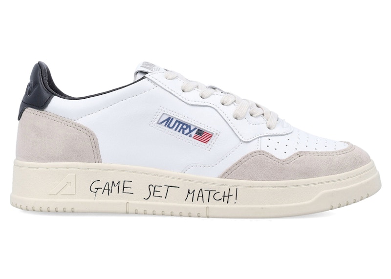 Pre-owned Autry Men's Medalist Leather Low Game Set Match! Grey Sneakers In White/black
