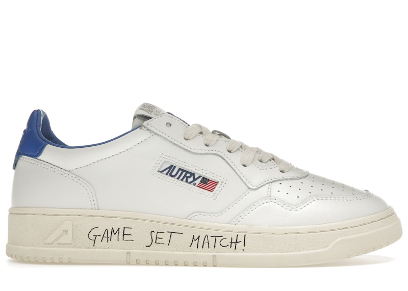 Pre-owned Autry Men's Medalist Leather Low Game Set Match! Sneakers In White/palace Blue