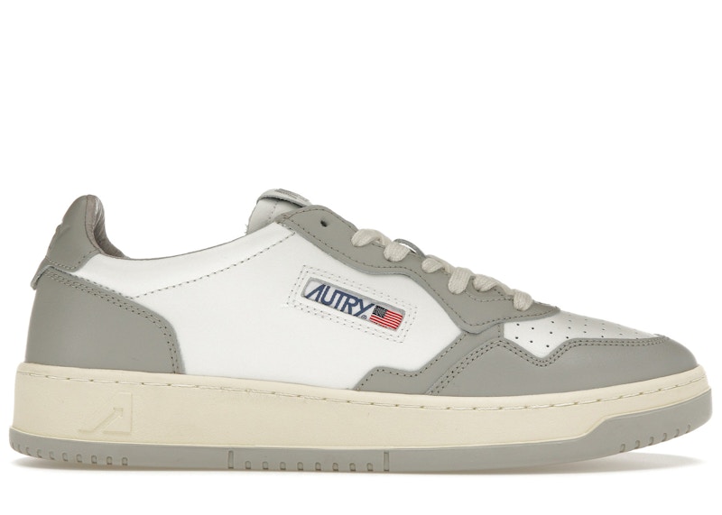 Pre-owned Autry Men's  Medalist Leather Low Sneakers In Grey/white/cream