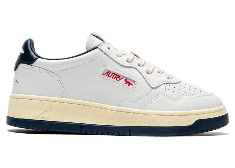 Pre-owned Autry Medalist Leather Low Maison Kitsuné (women's) Sneakers In White/navy Blue In Multi