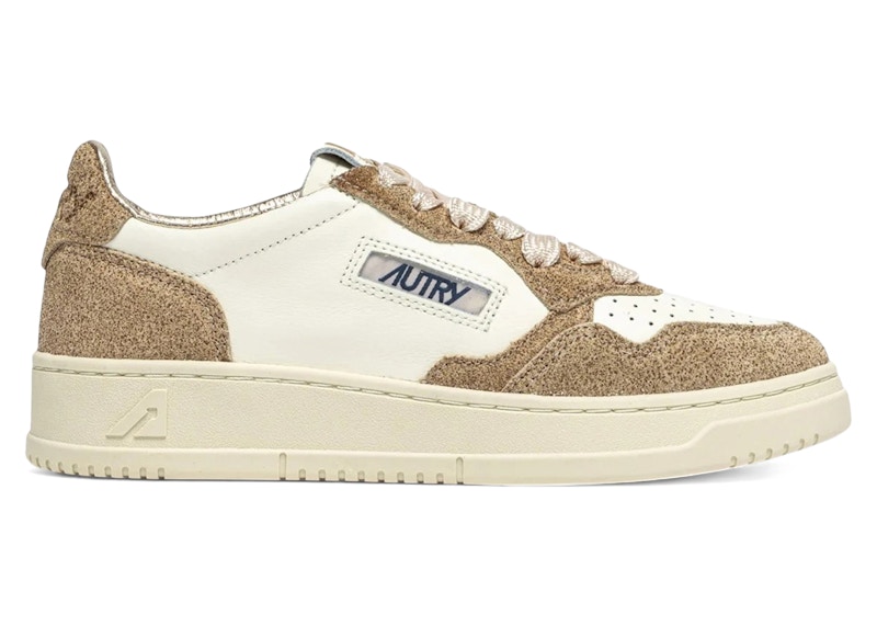 Pre-owned Autry Medalist Leather Low Glitter (women's) Sneakers In Marshmallow/sand
