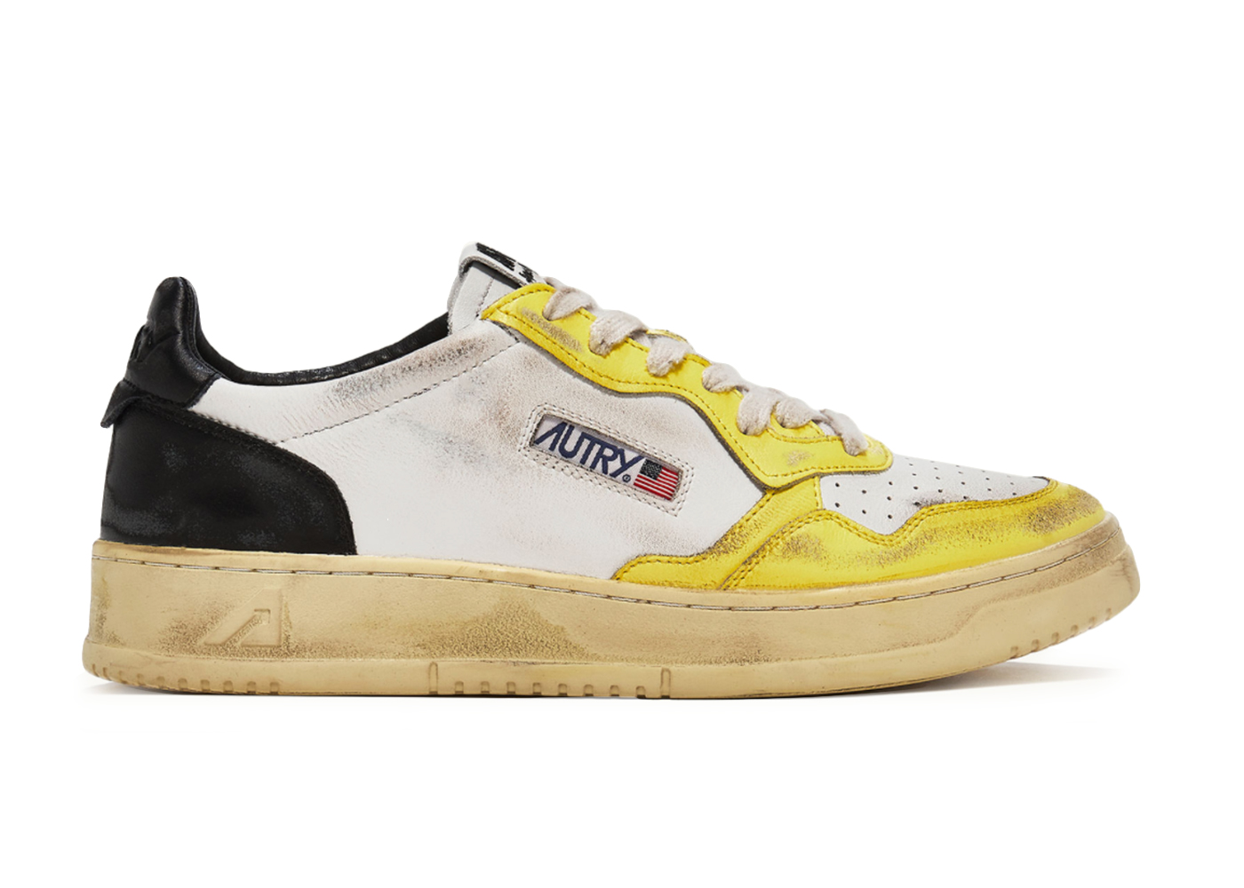Autry Medalist Leather Low Super Vintage White Yellow Black
