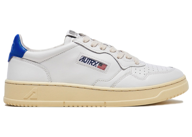 Pre-owned Autry Men's Medalist Leather Low Sneakers In White/azure/cream