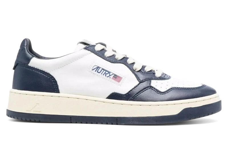 Pre-owned Autry Men's Medalist Leather Low Sneakers In White/blue In Multi