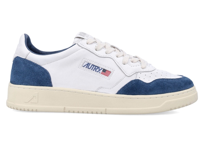 Pre-owned Autry Men's Medalist Leather Low Sneakers In White/capri