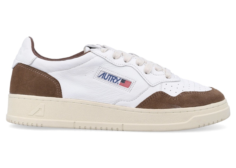 Pre-owned Autry Men's Medalist Leather Low Sneakers In White/cigar