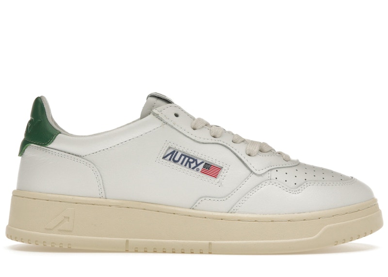 Pre-owned Autry Men's  Medalist Leather Low Sneakers In White/green/cream In Multi