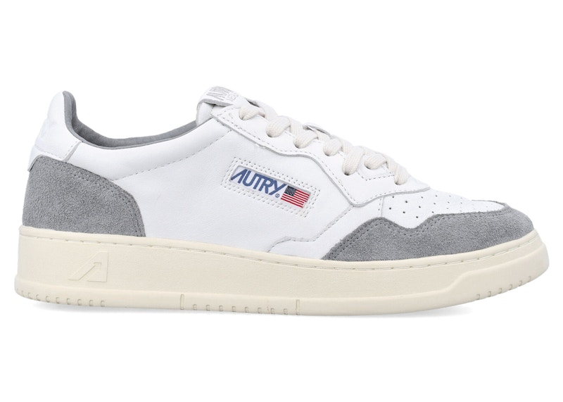 Pre-owned Autry Men's  Medalist Leather Low Sneakers In White/grey