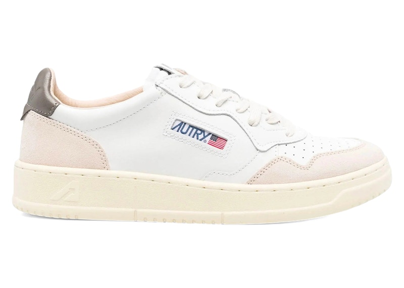 Pre-owned Autry Men's  Medalist Leather Low Suede Sneakers In White/morel In Multi