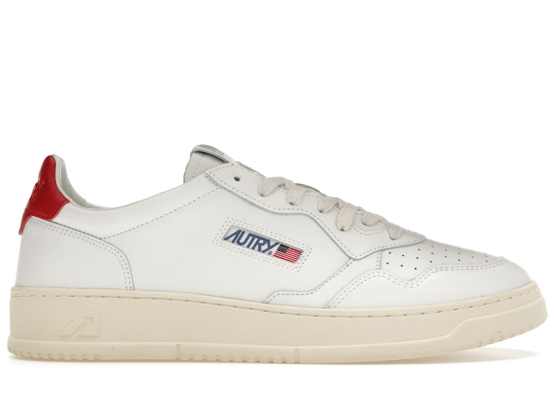 Pre-owned Autry Men's Medalist Leather Low Sneakers In White/red/cream