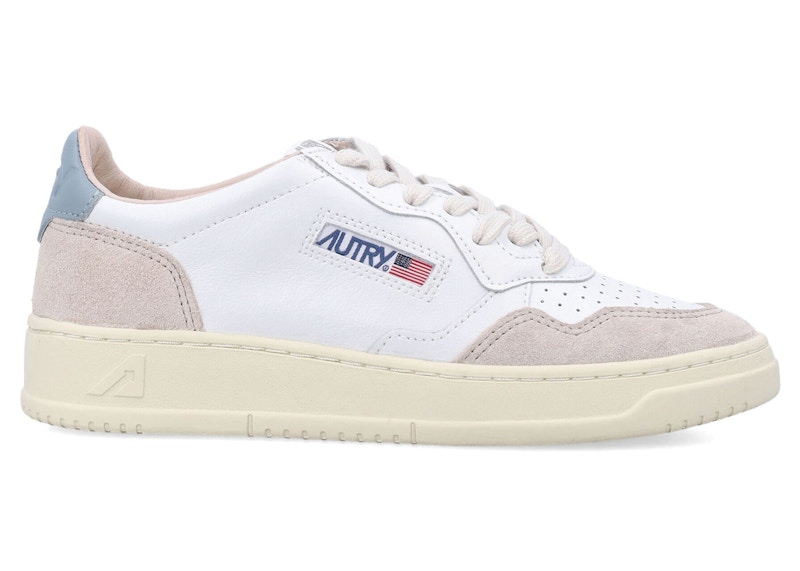 Pre-owned Autry Medalist Leather Low Beige (women's) Sneakers In White/silver Blue