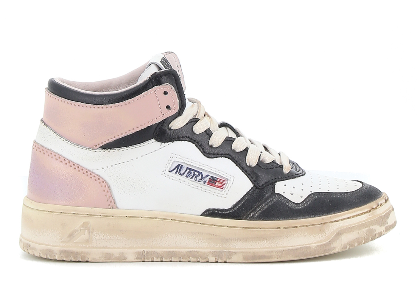 Autry Medalist Leather Mid Super Vintage White Pink Black (Women's