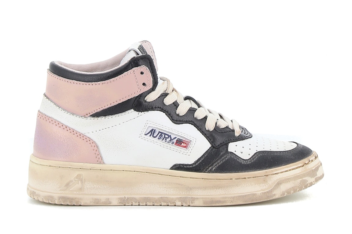 Pre-owned Autry Medalist Leather Mid Super Vintage White Pink Black (women's) In White/pink/black