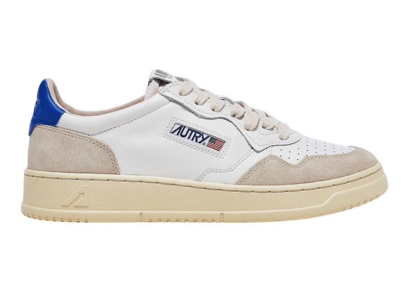 Pre-owned Autry Men's  Medalist Leather Suede Low Sneakers In White/azure/beige