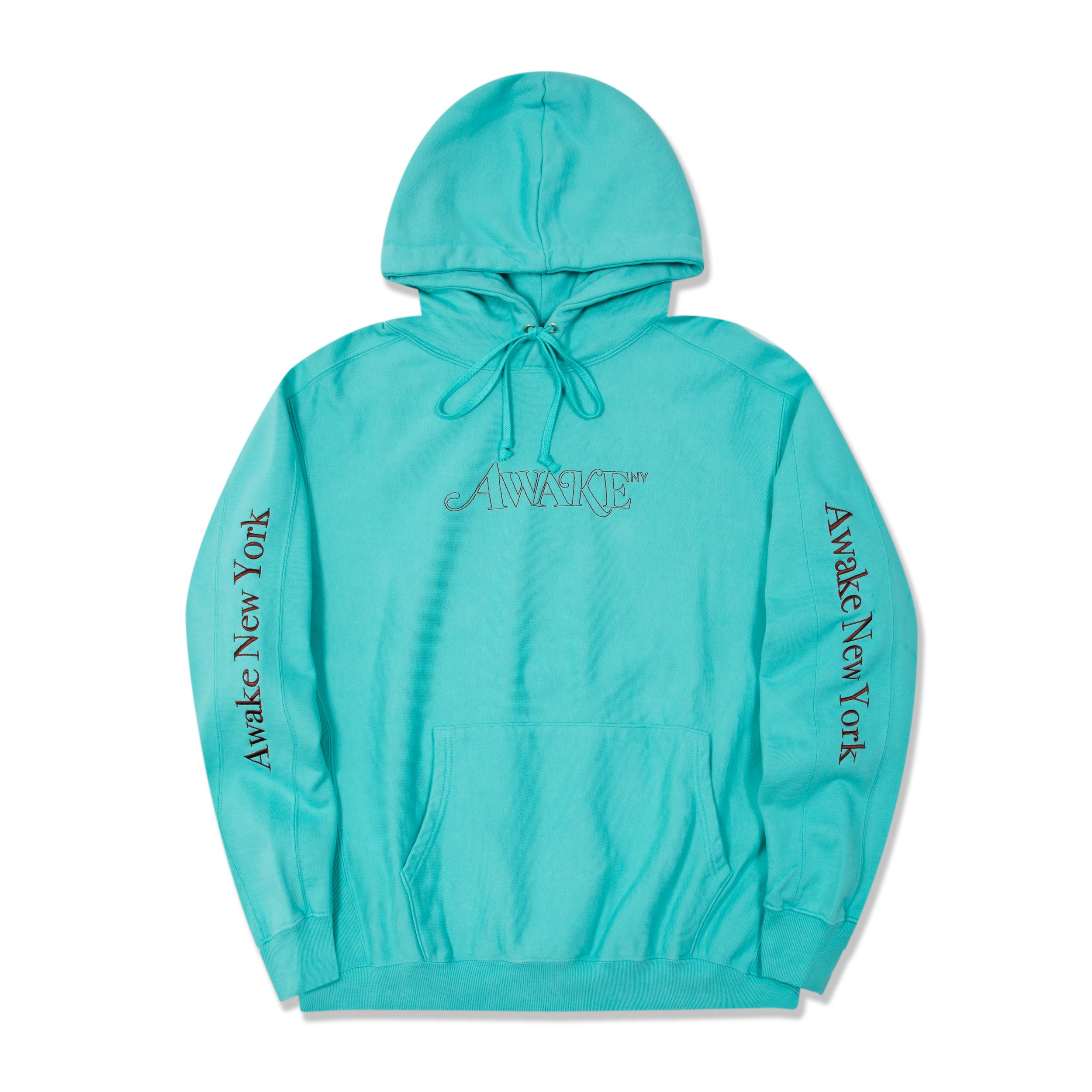 Awake Classic Outline Logo Paneled Embroidered Hoodie Teal Men's ...