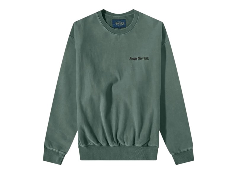 Awake Pigment Dyed Embroidered Crewneck Sweatshirt Slate