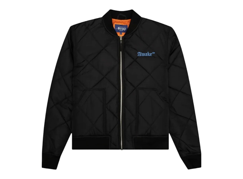 Awake Quilted Patch Bible Bomber Jacket Black