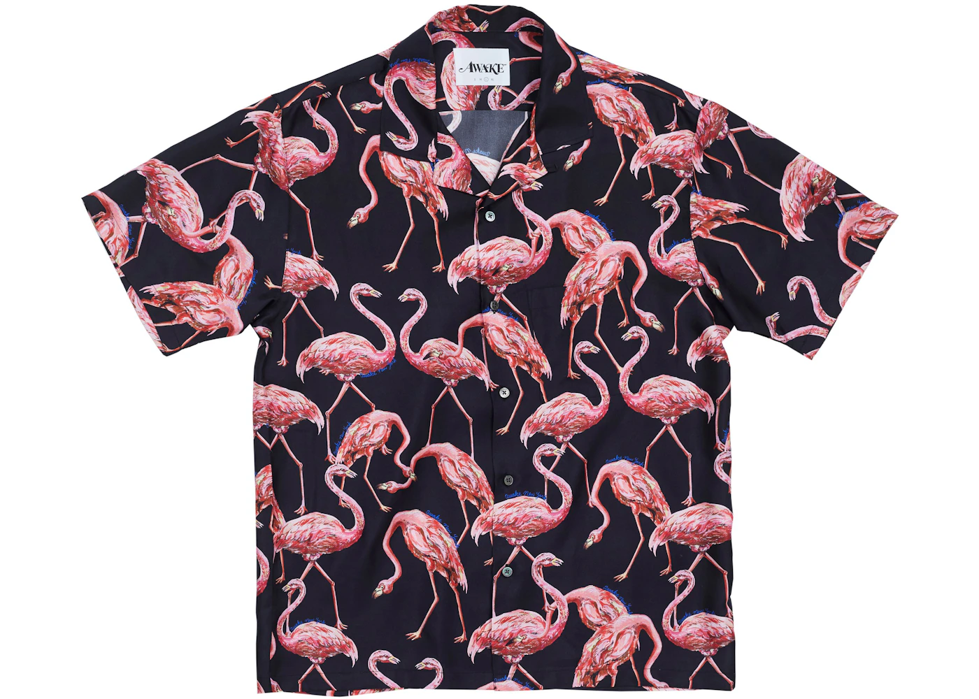 Awake Silk Flamingo Print Camp Shirt Black Men's - SS19 - US