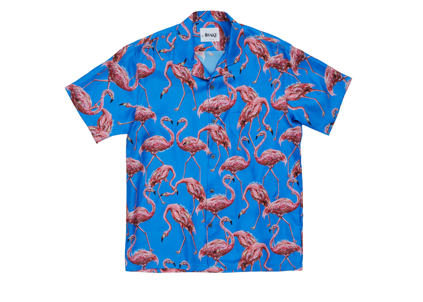 Awake Silk Flamingo Print Camp Shirt Blue Men's - SS19 - US