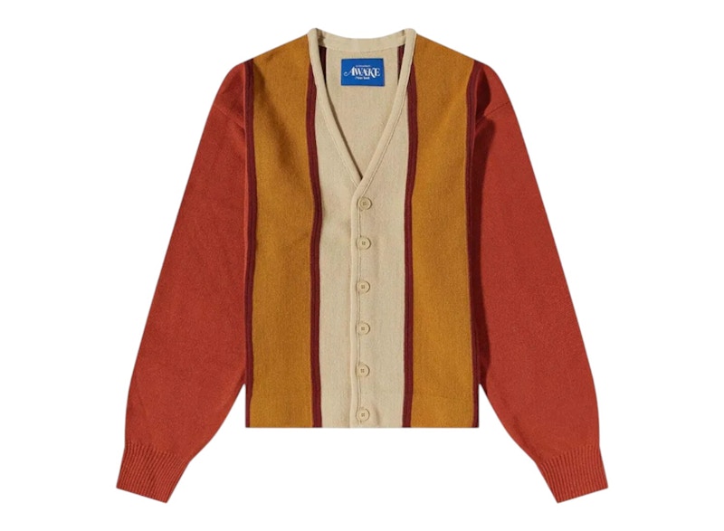 Awake Wool Striped Cardigan Rust