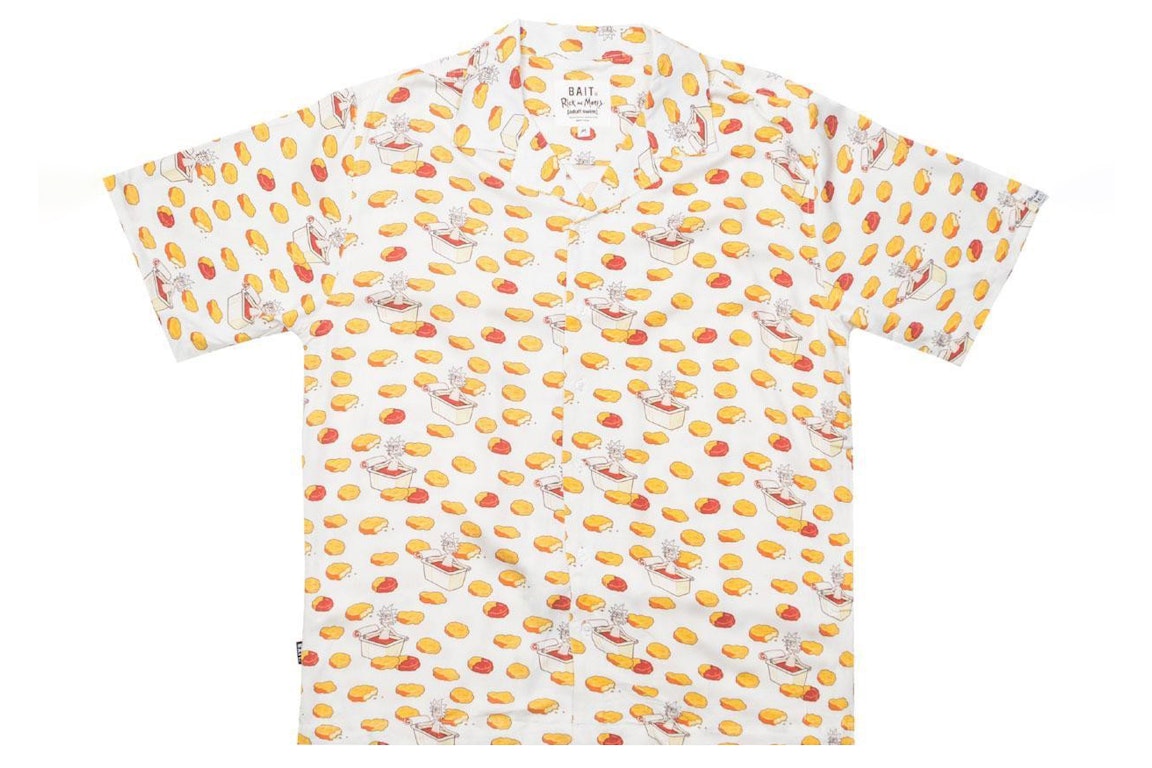 Pre-owned Bait X Rick And Morty Chicken Nugget Hawaiian Button Up Shirt White