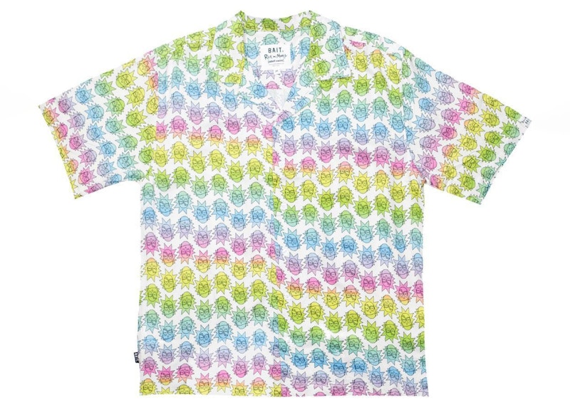 Pre-owned Bait Men's  X Rick And Morty Face Hawaiian Button Up Shirt In White