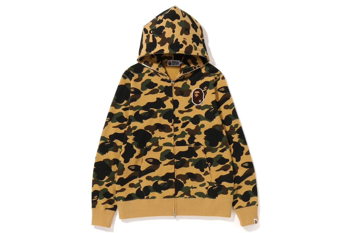 Pre-owned Bape 1st Camo Ape Head Patched Full Zip Hoodie (fw22) Yellow