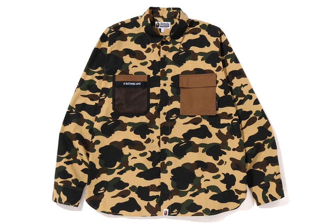 Pre-owned Bape 1st Camo Outdoor Detail Pocket Relaxed Fit Shirt Yellow