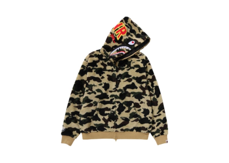 Men's BAPE 1st Camo 2nd Shark Boa Hoodie Jacket in Yellow