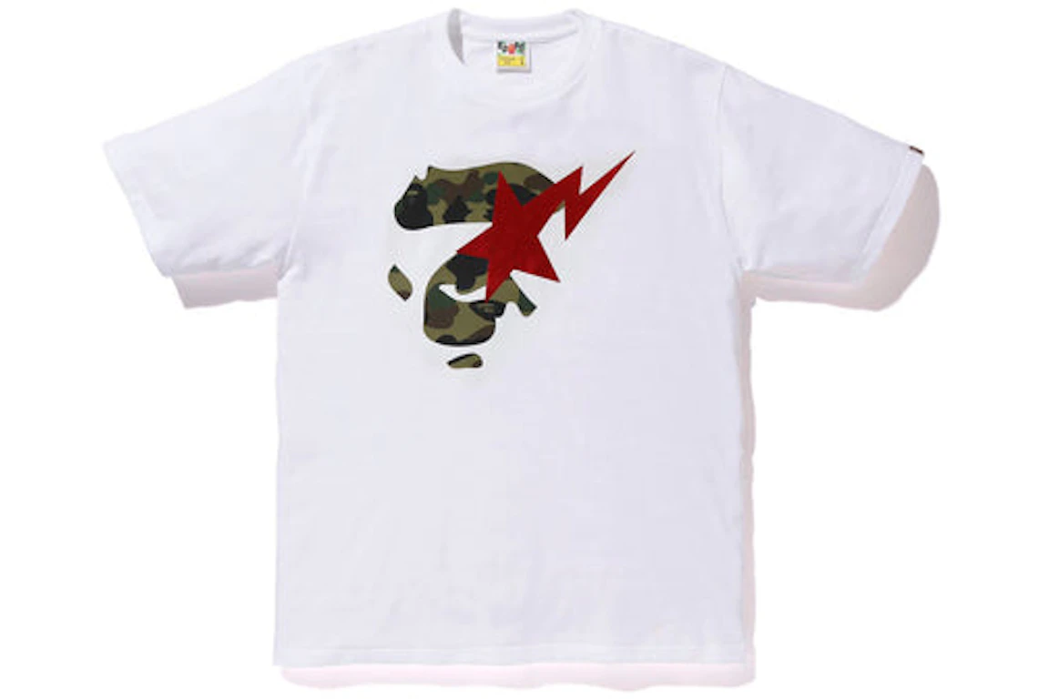 BAPE 1st Camo Ape Face Sta Tee White Green