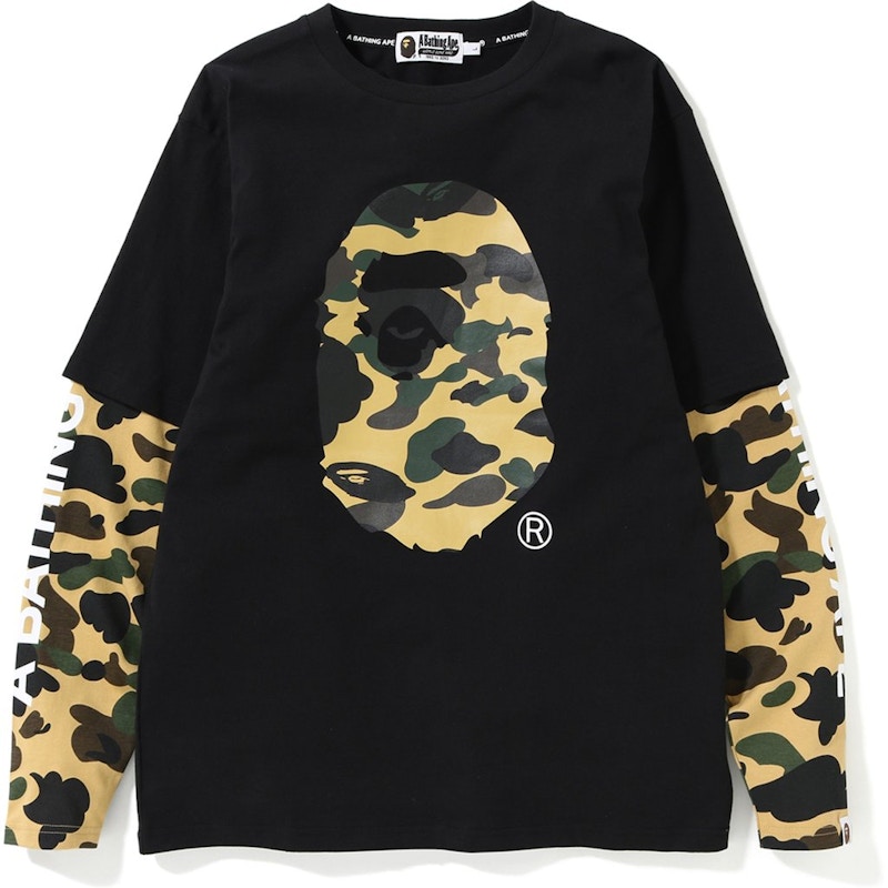 BAPE 1st Camo Ape Head Layered LS Tee Black/Yellow - SS19 男装- CN