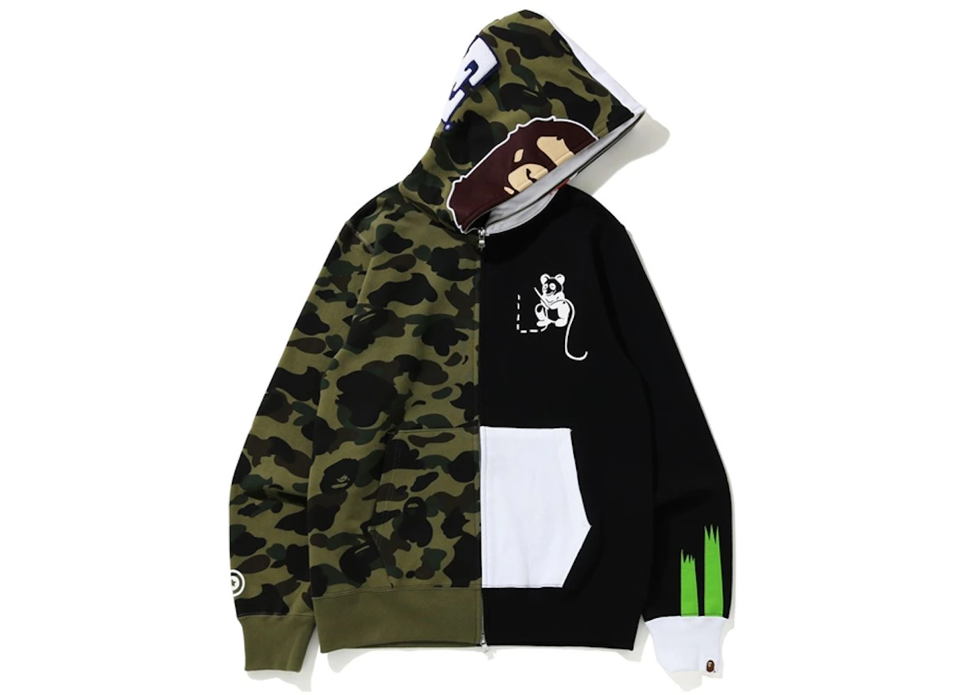 BAPE 1st Camo Ape Panda Half Full Zip Hoodie Green Men's SS20 US