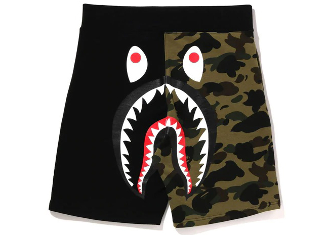 BAPE 1st Camo Back Shark Sweat Shorts Black/Green Men's - SS22 - US