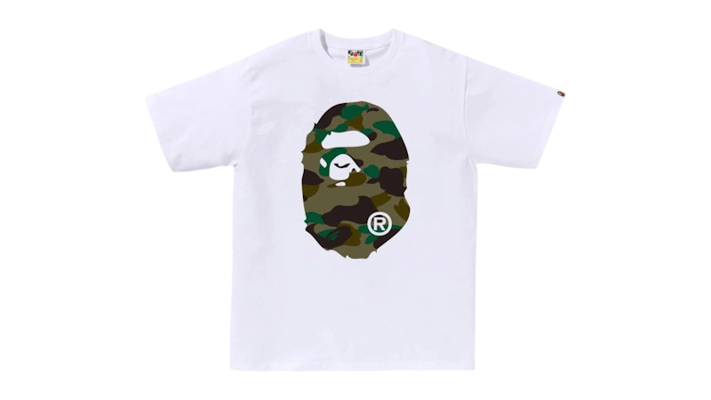 Men's BAPE 1st Camo Big Ape Head Tee Shirt (SS26) in White/Green