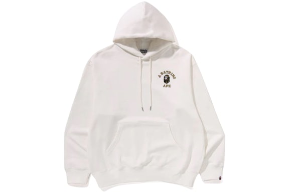 BAPE 1st Camo College Logo Relaxed Fit Pullover Hoodie Ivory
